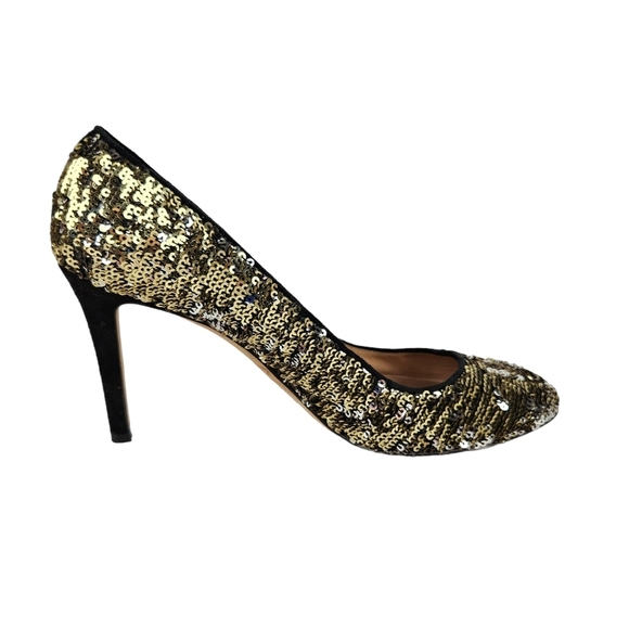 J. Crew Sloane Sequin Silver Gold Pumps Heels Suede Leather Prom Women's Size 9 - Picture 5 of 12